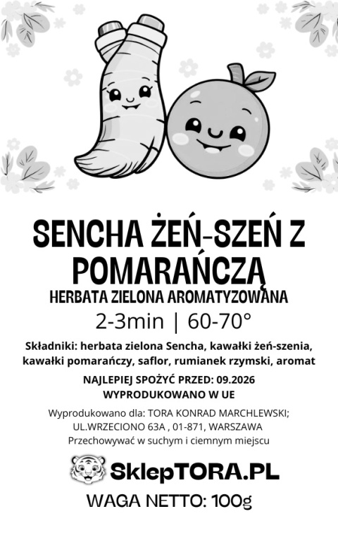 Herbata Zielona Sencha Żeń-szeń z pomarańczą 100g