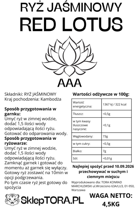 Ryż jaśminowy RED LOTUS 4,5kg